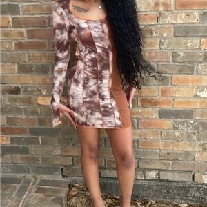 Fashion Nova Brown and White Dress